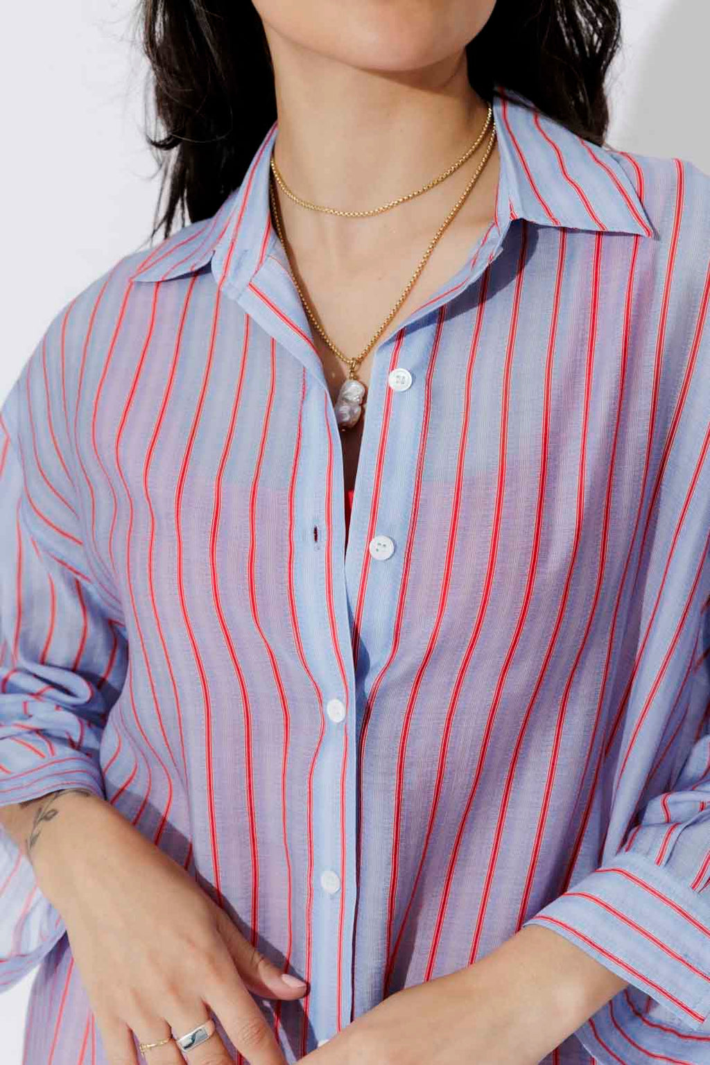 Red/Blue Lyocell Oversized Shirt