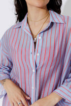 Red/Blue Lyocell Oversized Shirt
