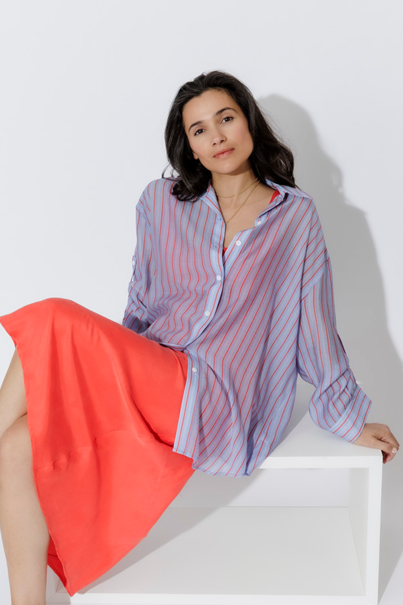 Red/Blue Lyocell Oversized Shirt