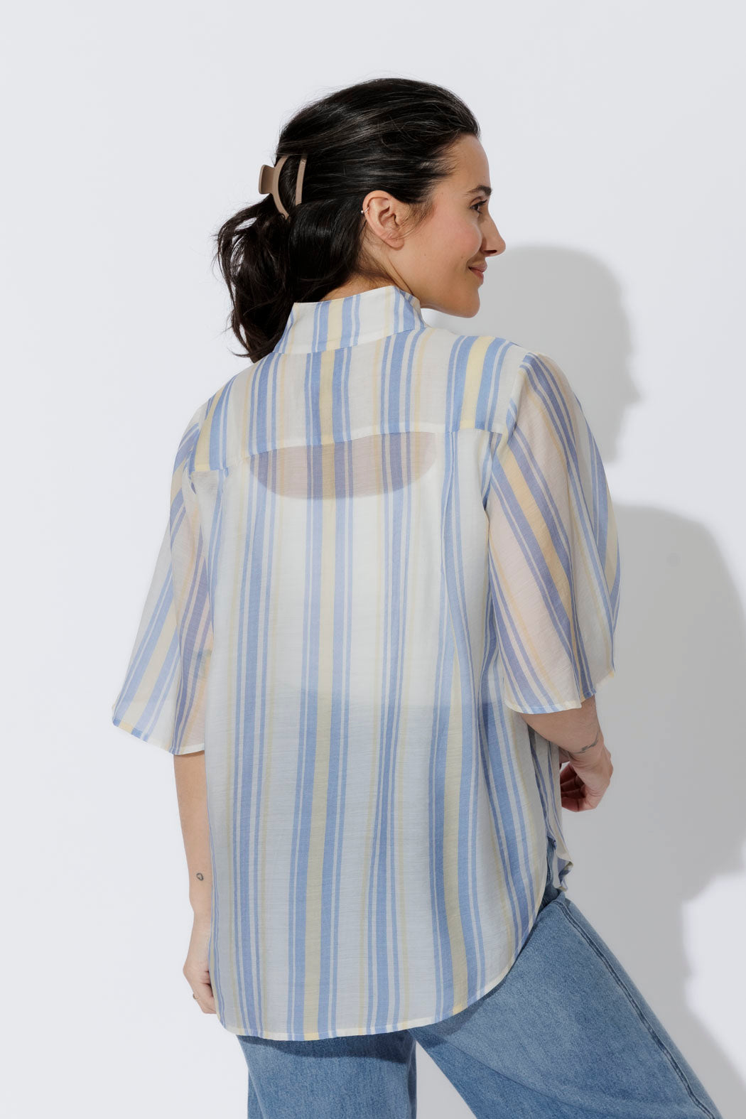 Yellow/Blue Lyocell Fluted Blogger Shirt