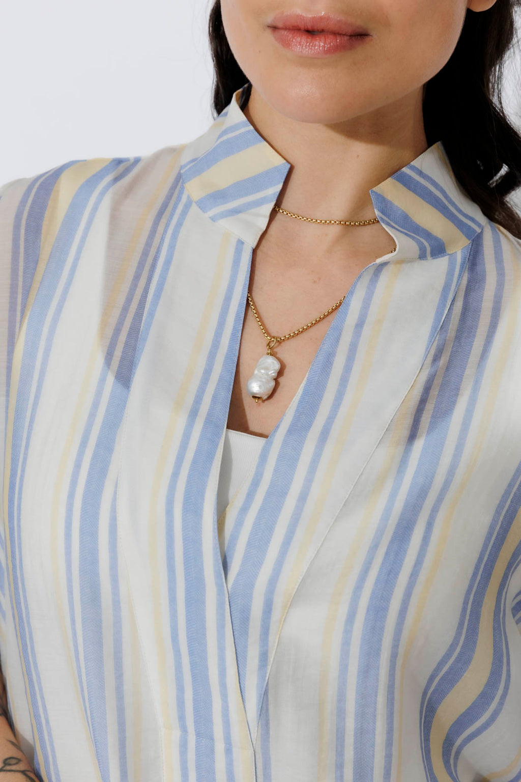 Yellow/Blue Lyocell Fluted Blogger Shirt