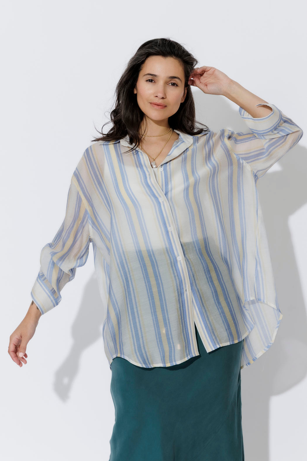 Yellow/Blue Lyocell Oversized Shirt