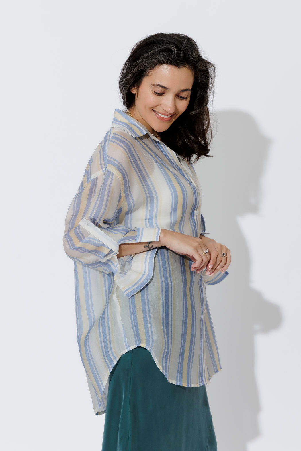 Yellow/Blue Lyocell Oversized Shirt