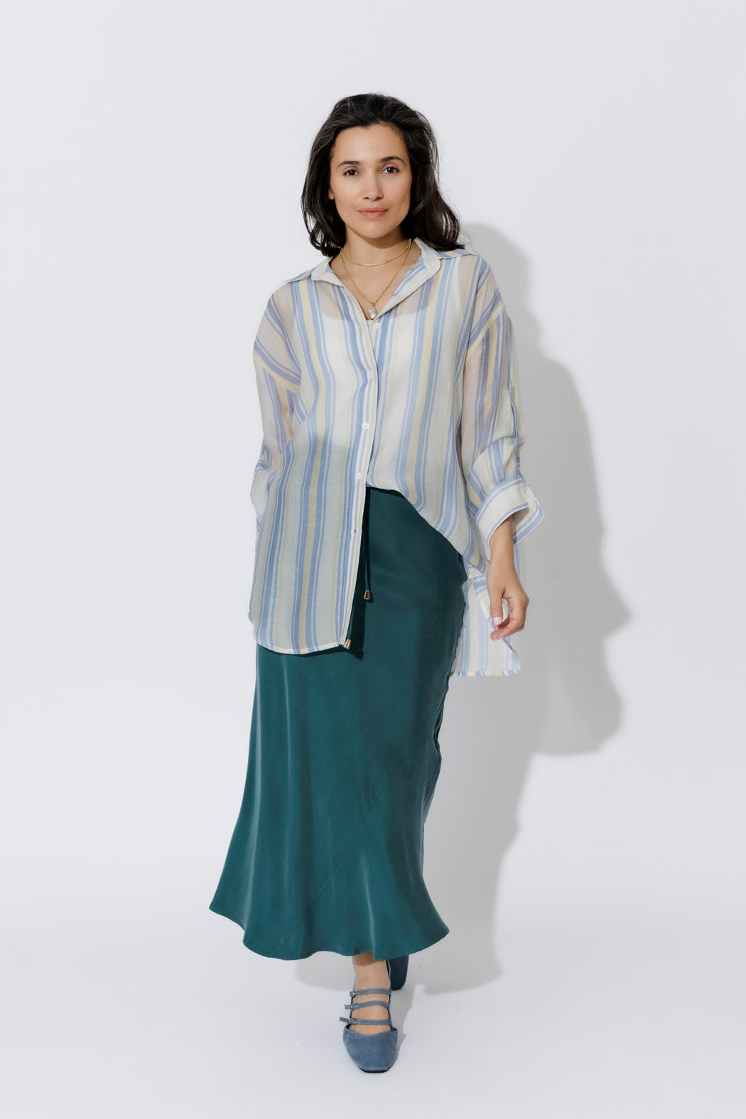 Yellow/Blue Lyocell Oversized Shirt