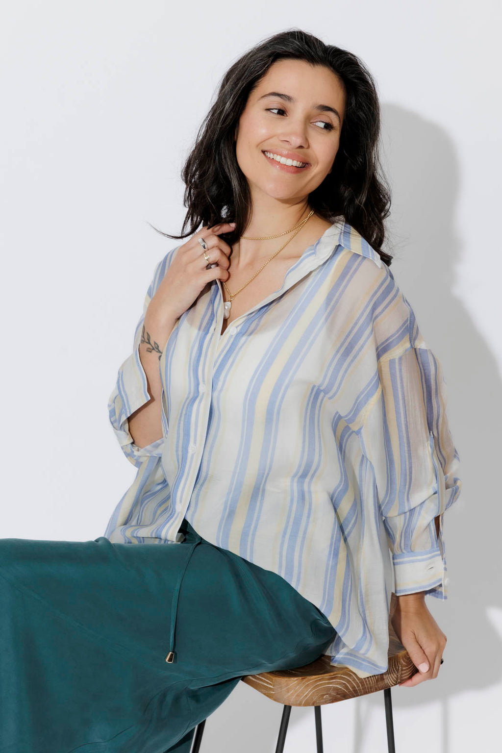 Yellow/Blue Lyocell Oversized Shirt