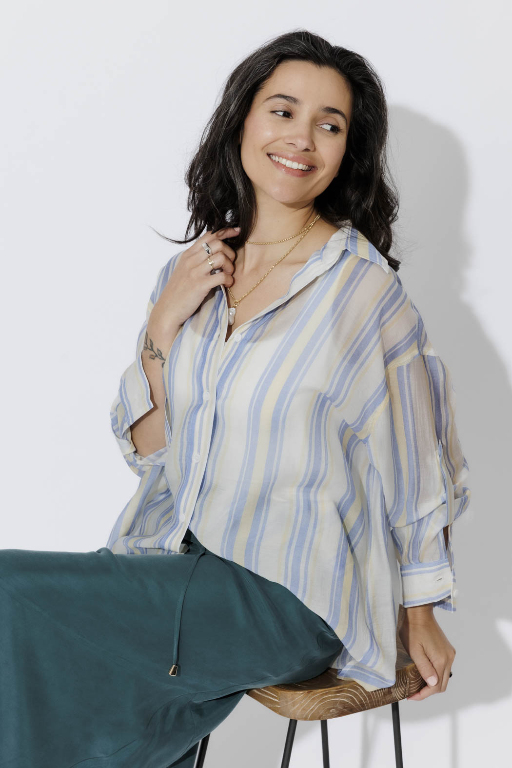 Yellow/Blue Lyocell Oversized Shirt