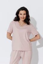Pink Tencel V-Neck T-Shirt