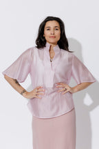 Pale Pink Lyocell Fluted Blogger Shirt