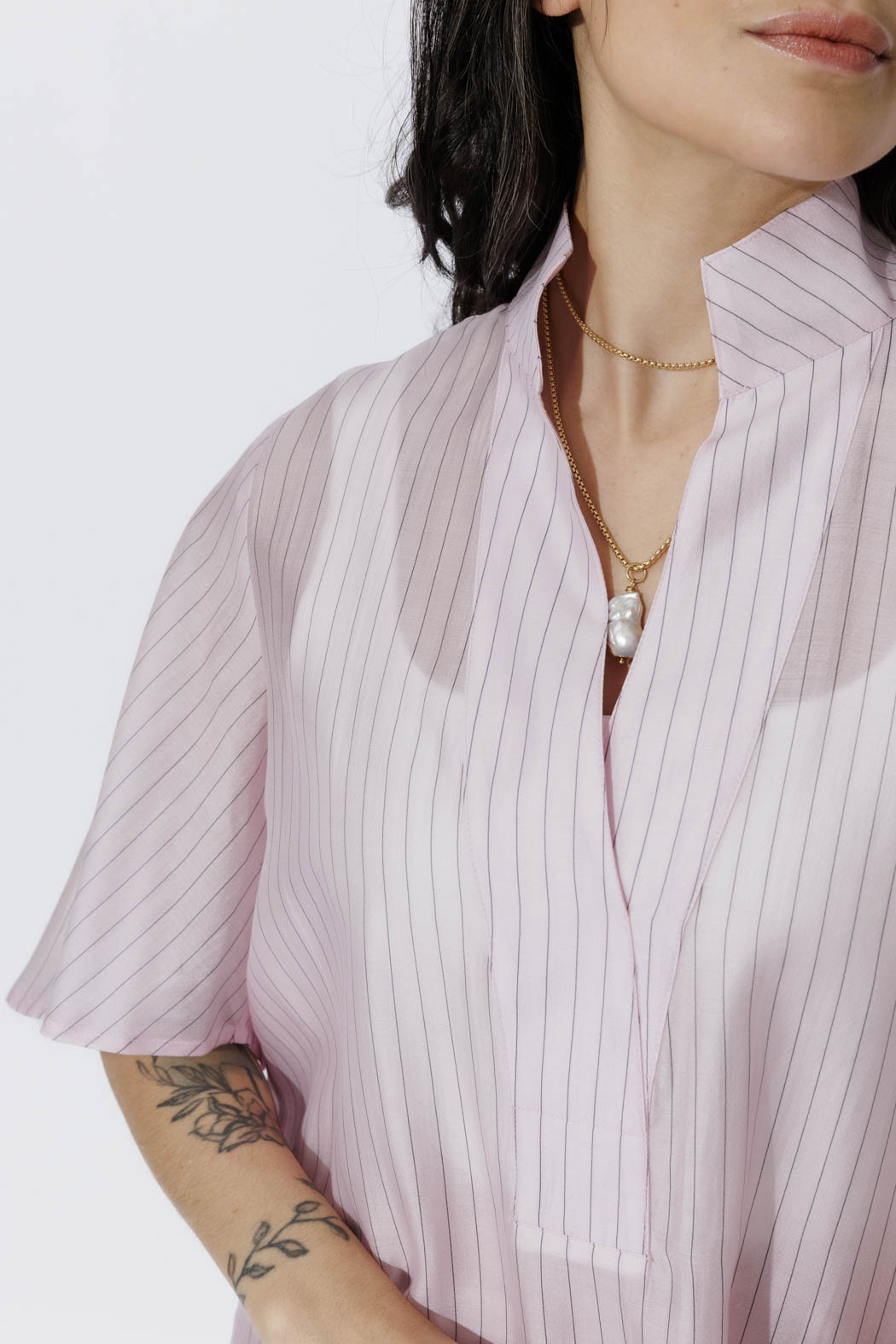 Pale Pink Lyocell Fluted Blogger Shirt