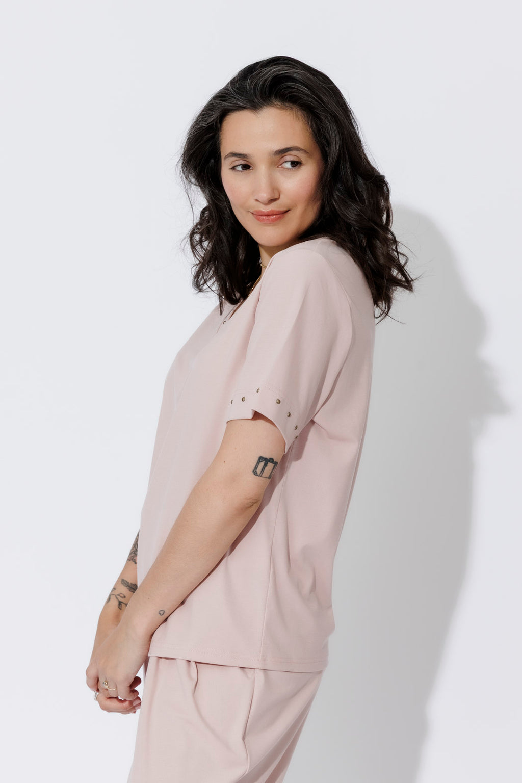 Pink Tencel V-Neck T-Shirt