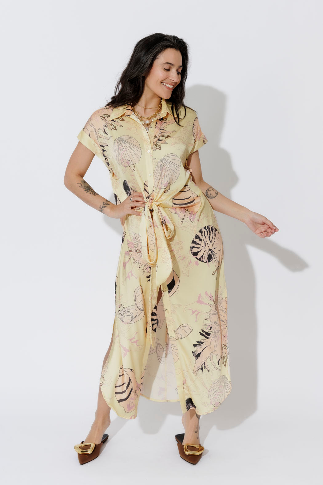 Yellow Shells Shirt Dress