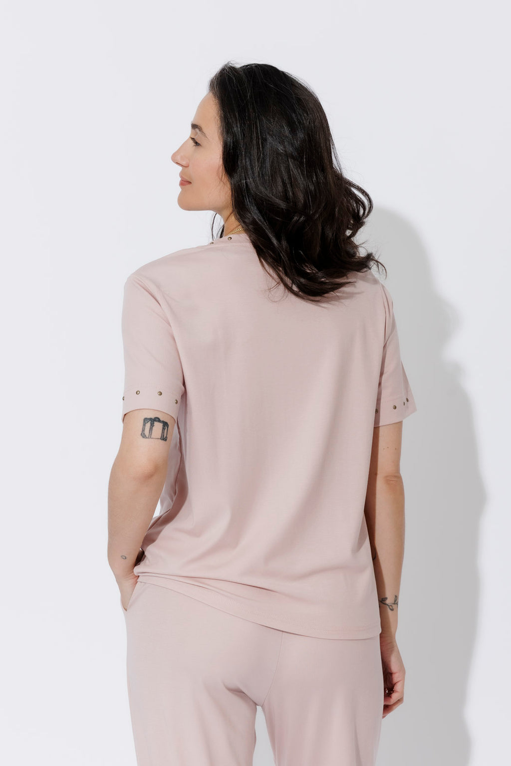 Pink Tencel V-Neck T-Shirt