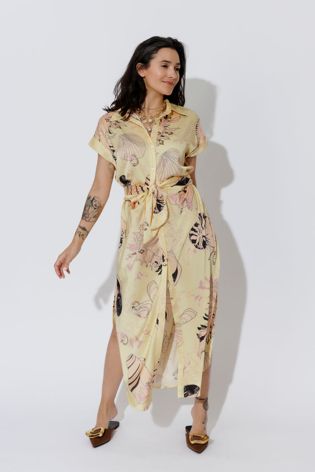 Yellow Shells Shirt Dress