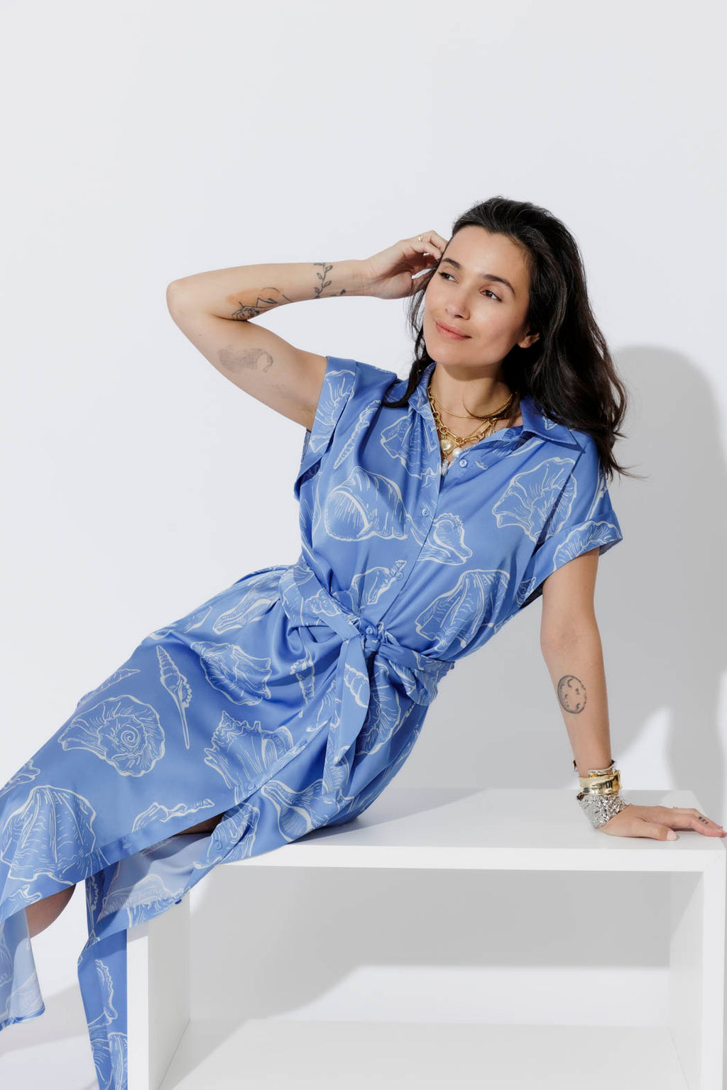 Blue Shells Shirt Dress