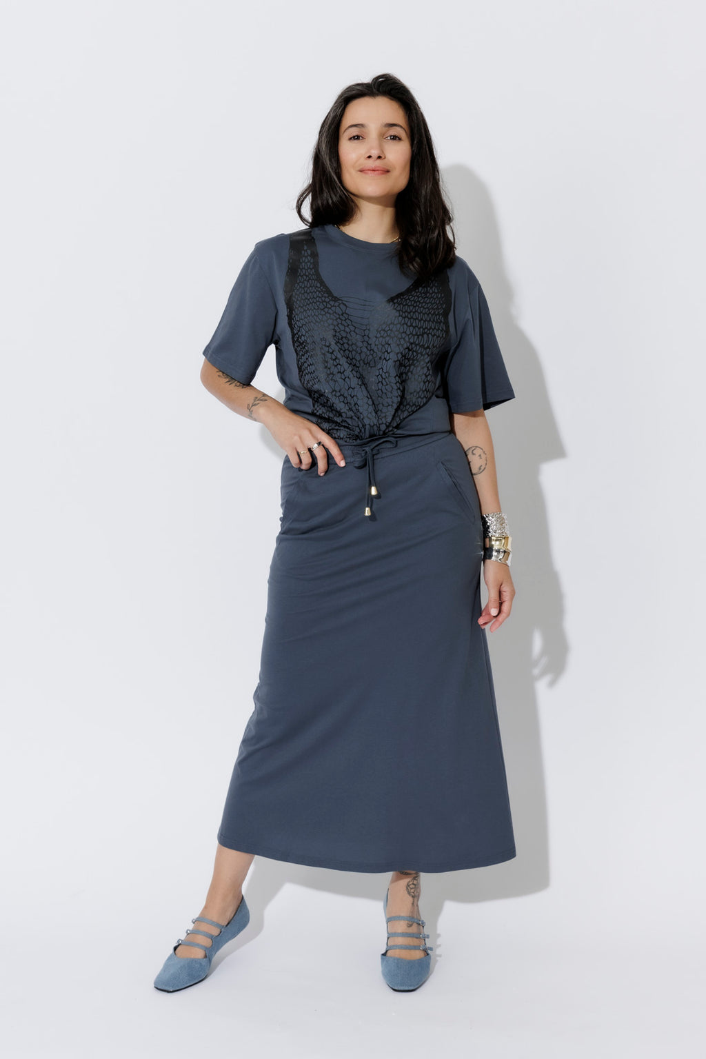 Navy Cotton Nautical Skirt