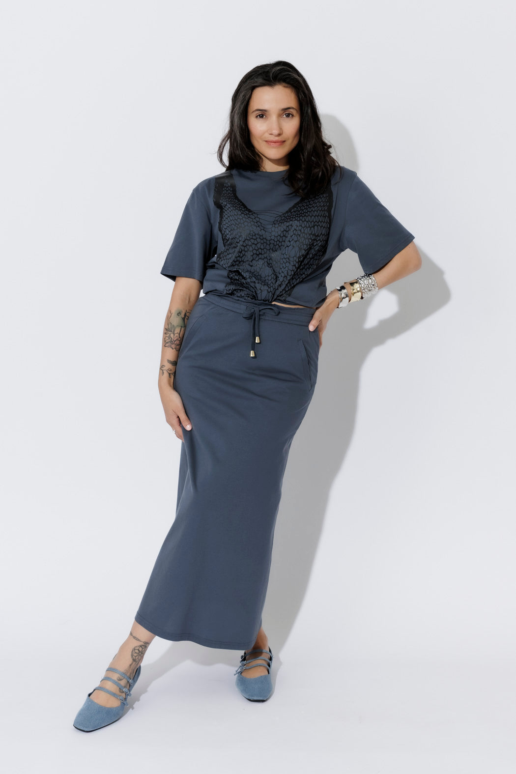 Navy Cotton Nautical Skirt