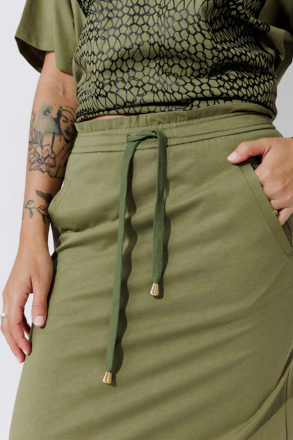Khaki Cotton Nautical Drawstring Skirt