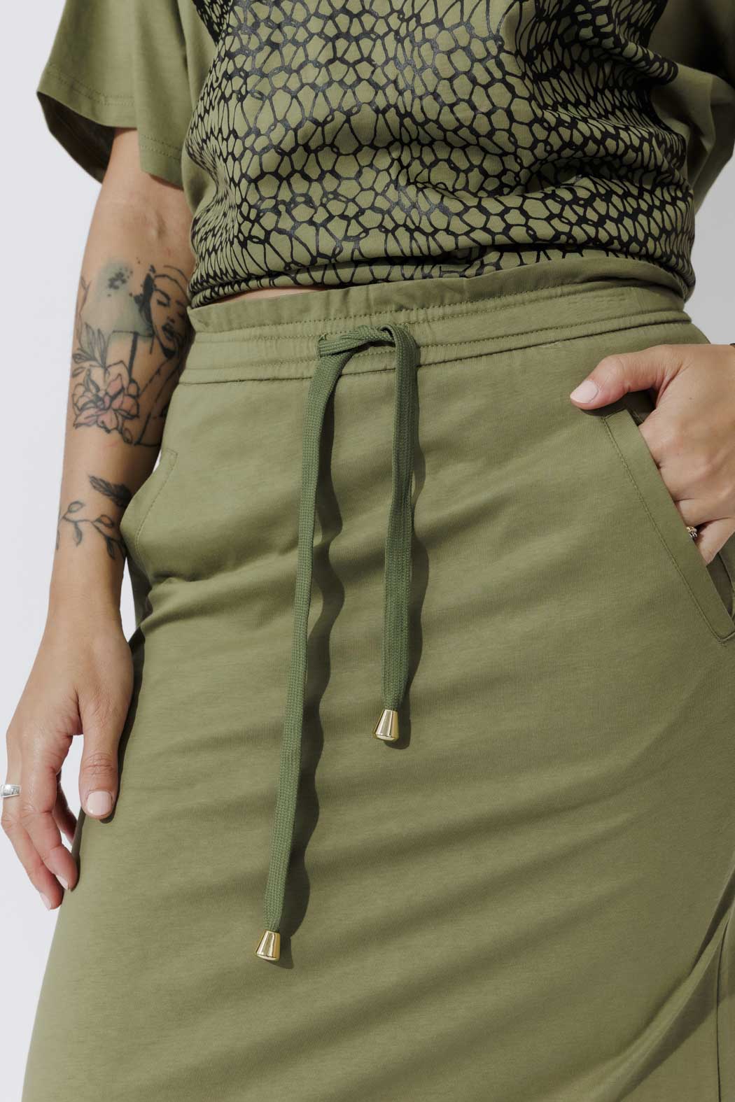 Khaki Cotton Nautical Drawstring Skirt