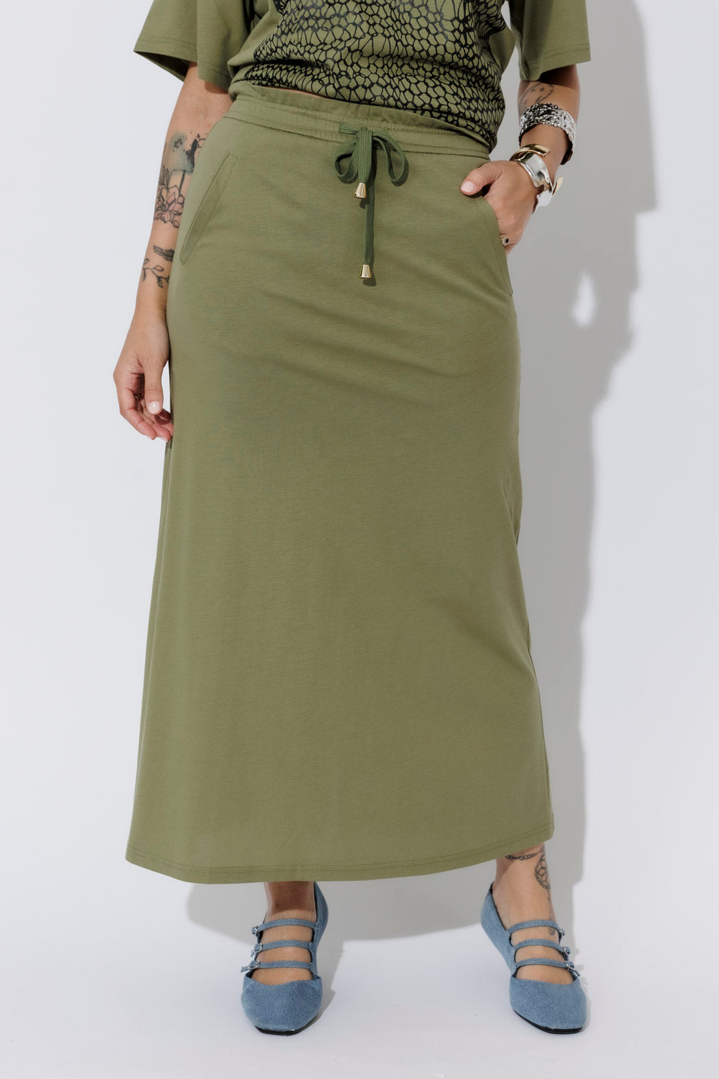 Khaki Cotton Nautical Skirt