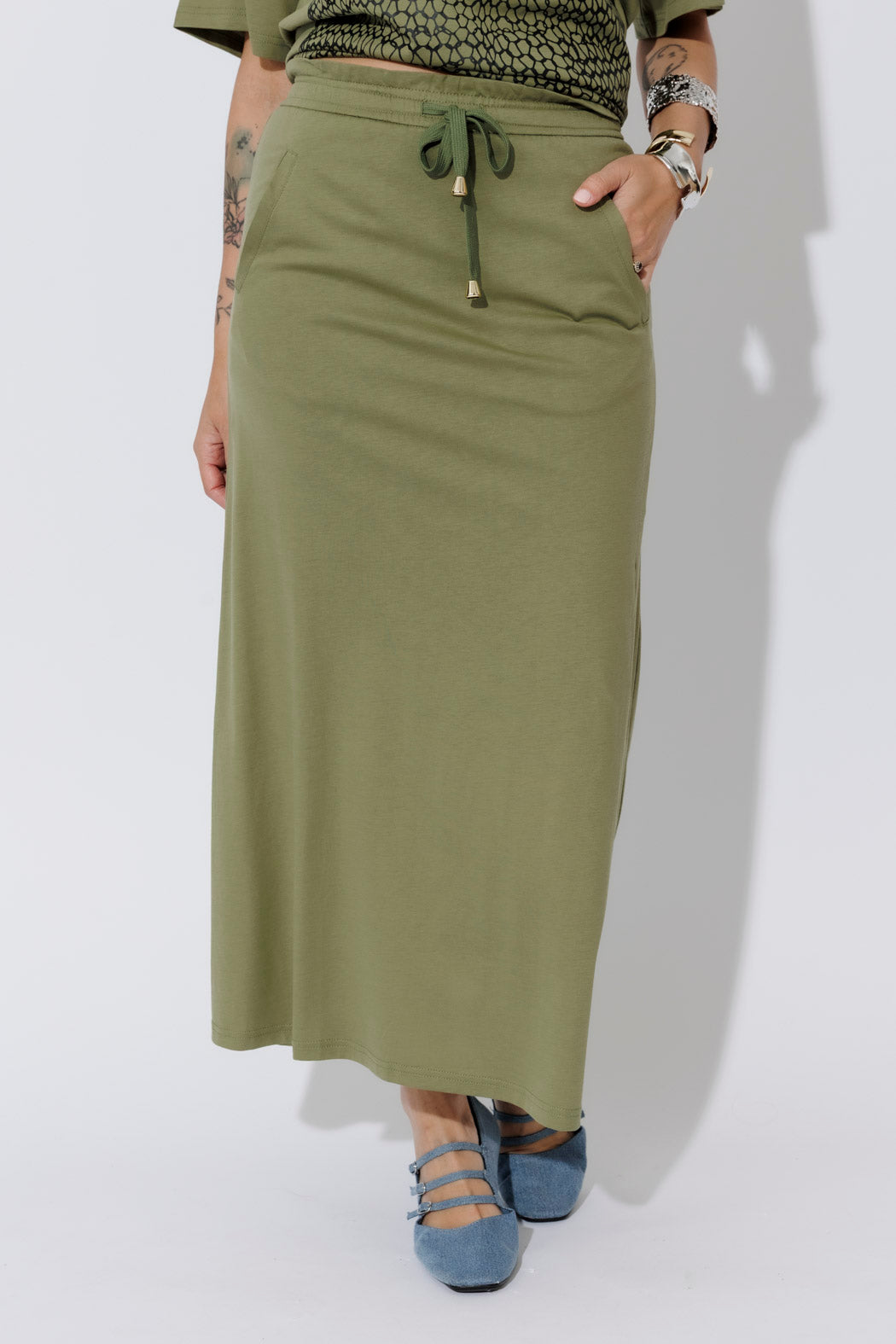 Khaki Cotton Nautical Skirt