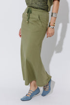 Khaki Cotton Nautical Drawstring Skirt