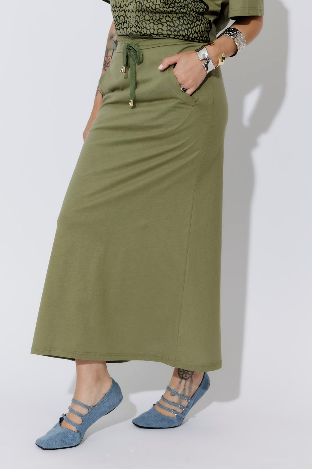 Khaki Cotton Nautical Drawstring Skirt