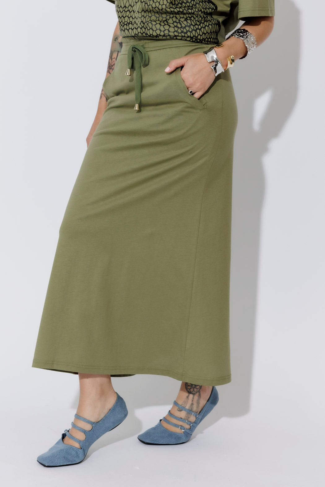 Khaki Cotton Nautical Drawstring Skirt