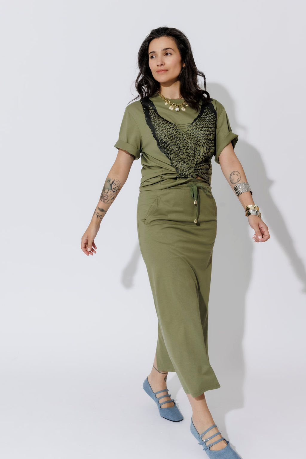 Khaki Cotton Nautical T-Shirt