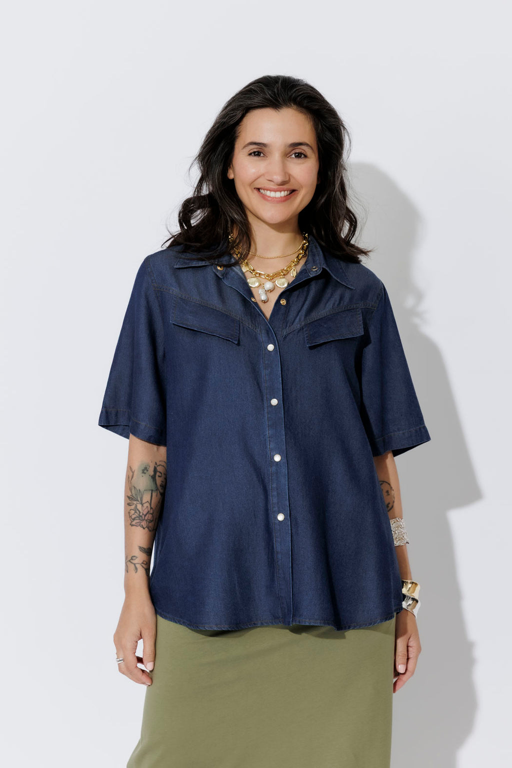 Dark Denim Tencel Pocket Shirt