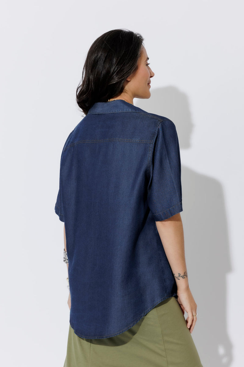 Dark Denim Tencel Pocket Shirt
