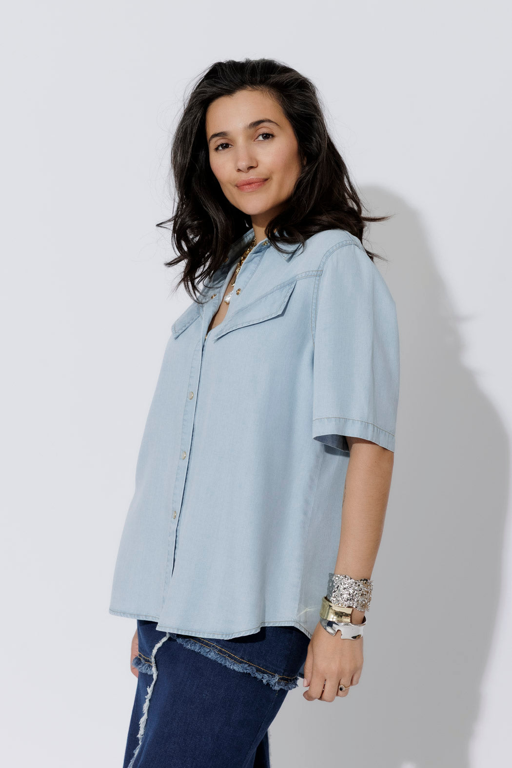 Light Denim Tencel Pocket Shirt