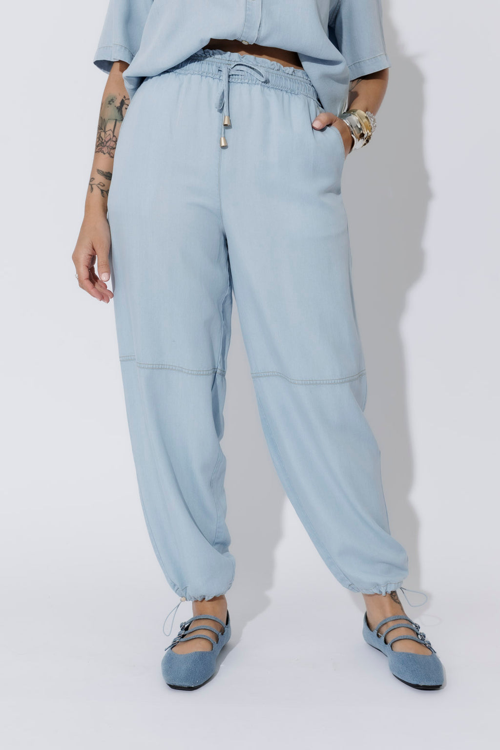 Light Denim Tencel Shell Pant