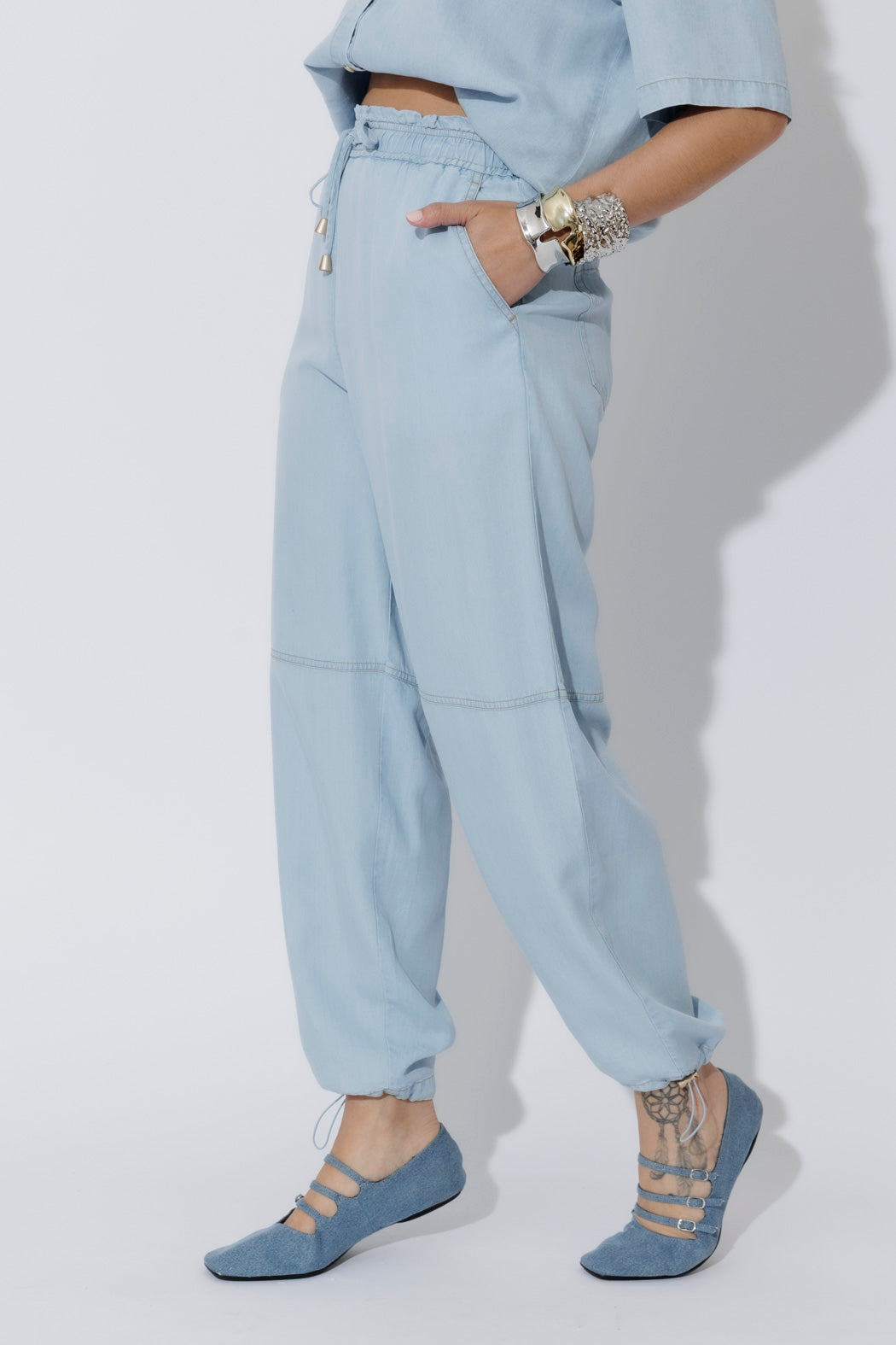 Light Denim Tencel Shell Pant