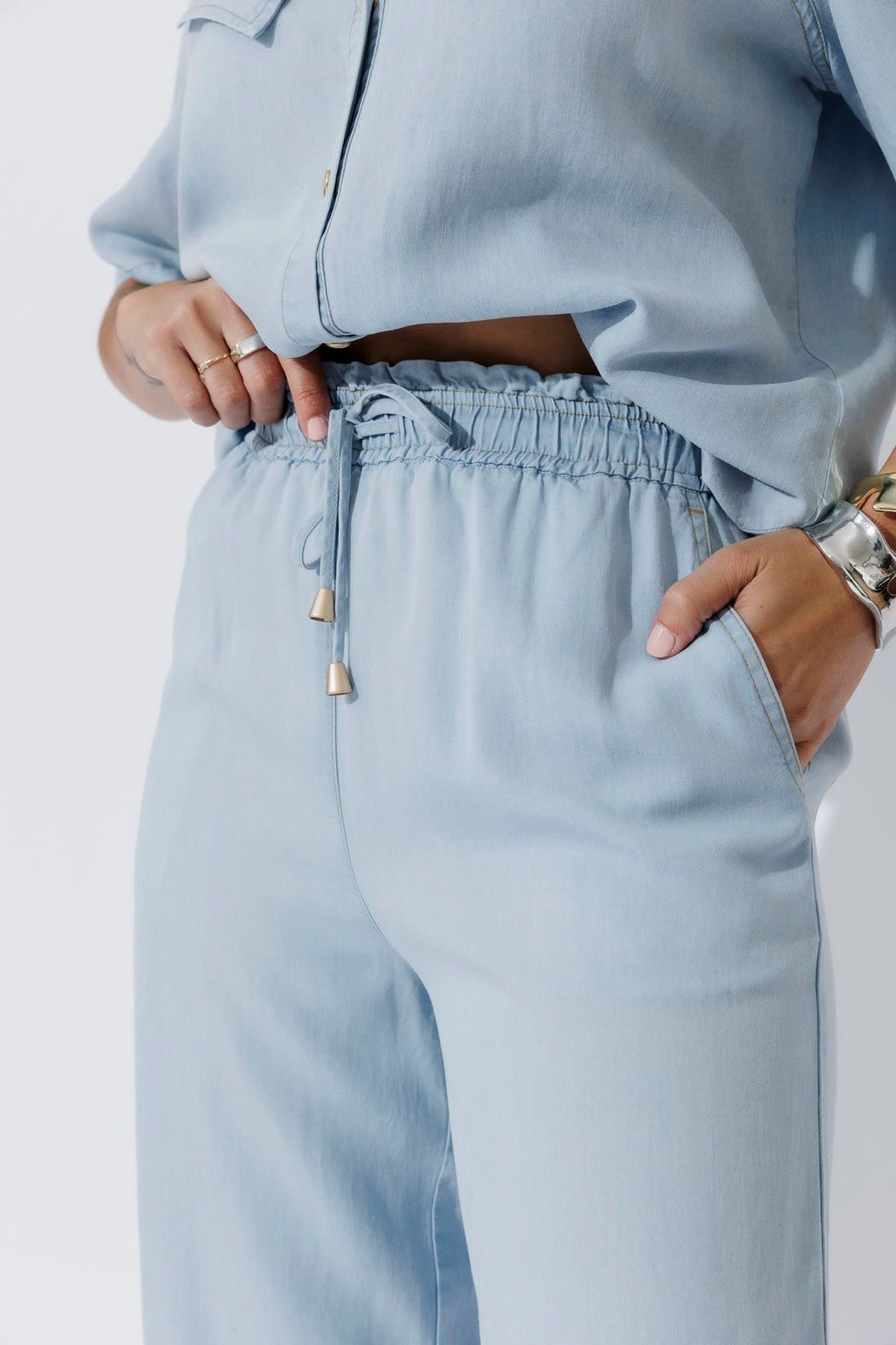 Light Denim Tencel Shell Pant