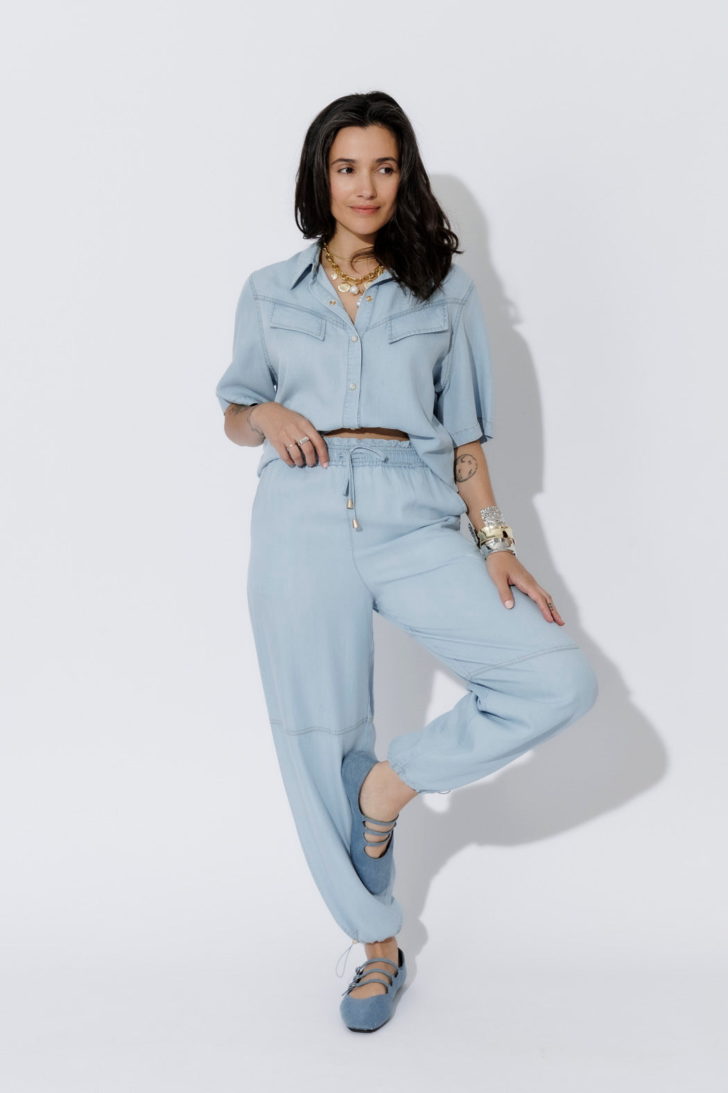 Light Denim Tencel Shell Pant