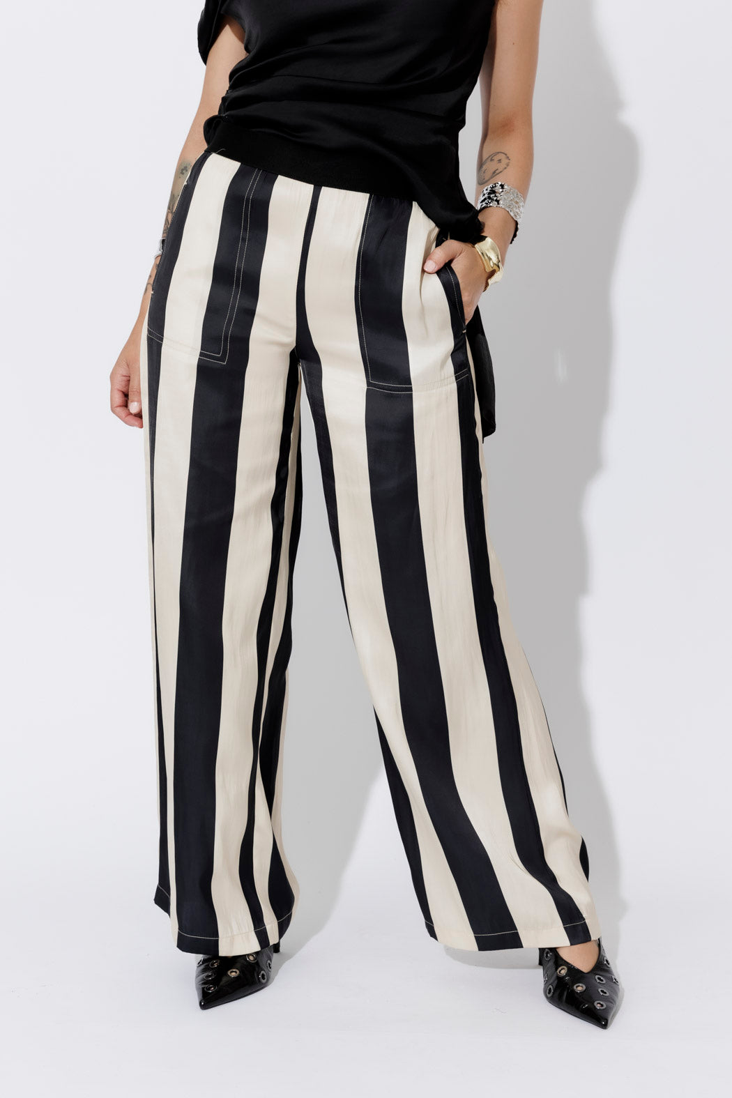 Black/Beige Wide Leg Pant
