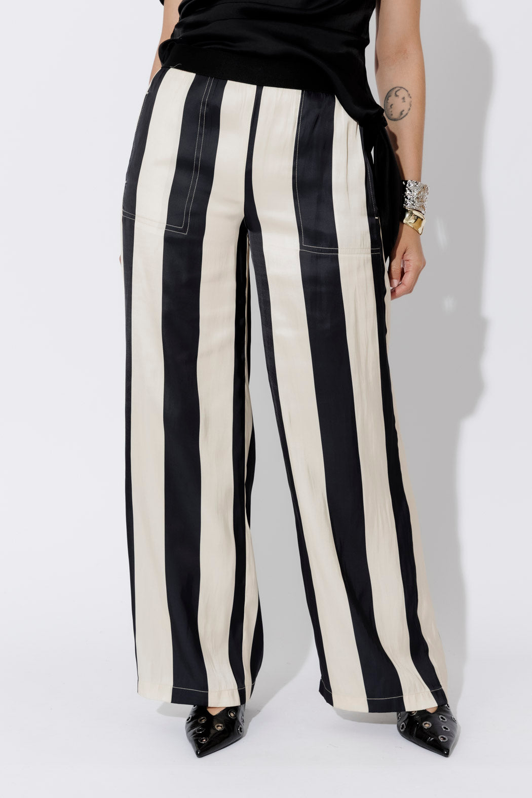 Black/Beige Wide Leg Pant