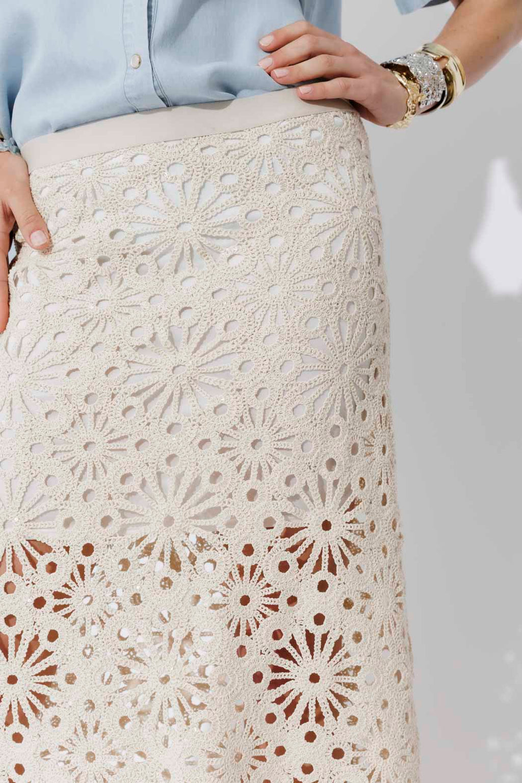 Ivory Luxe Cotton Crochet Skirt