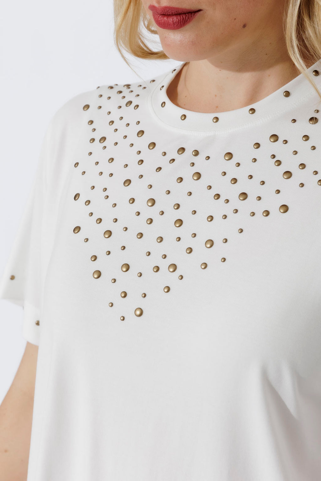 White Tencel Embellished T-Shirt