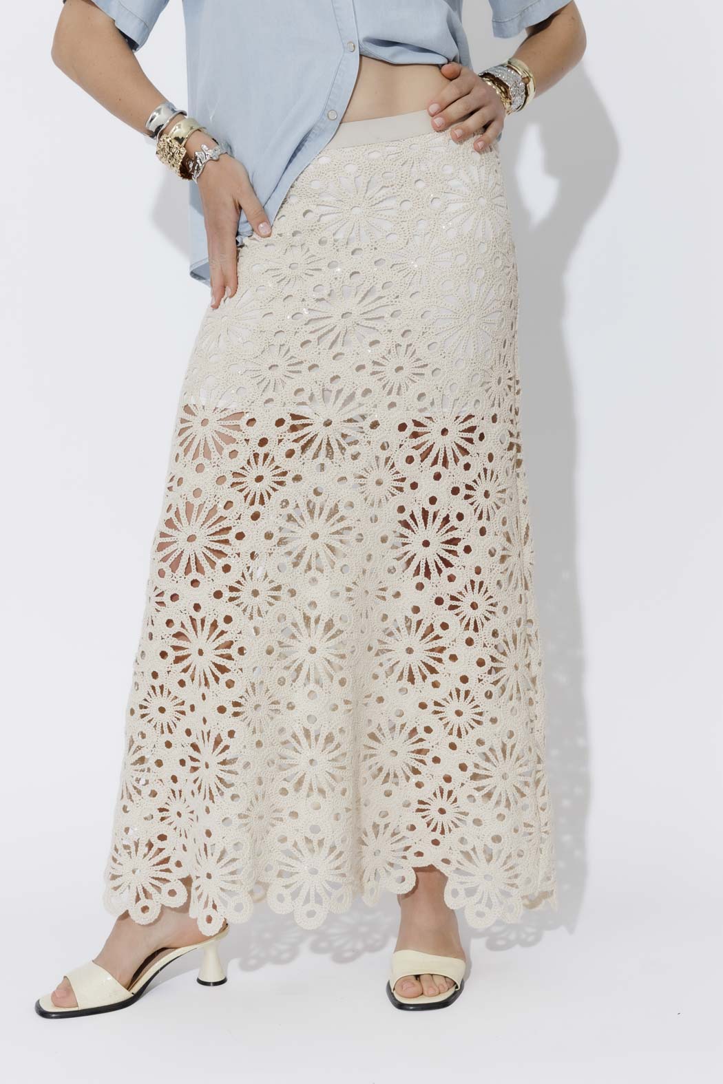 Ivory Luxe Cotton Crochet Skirt