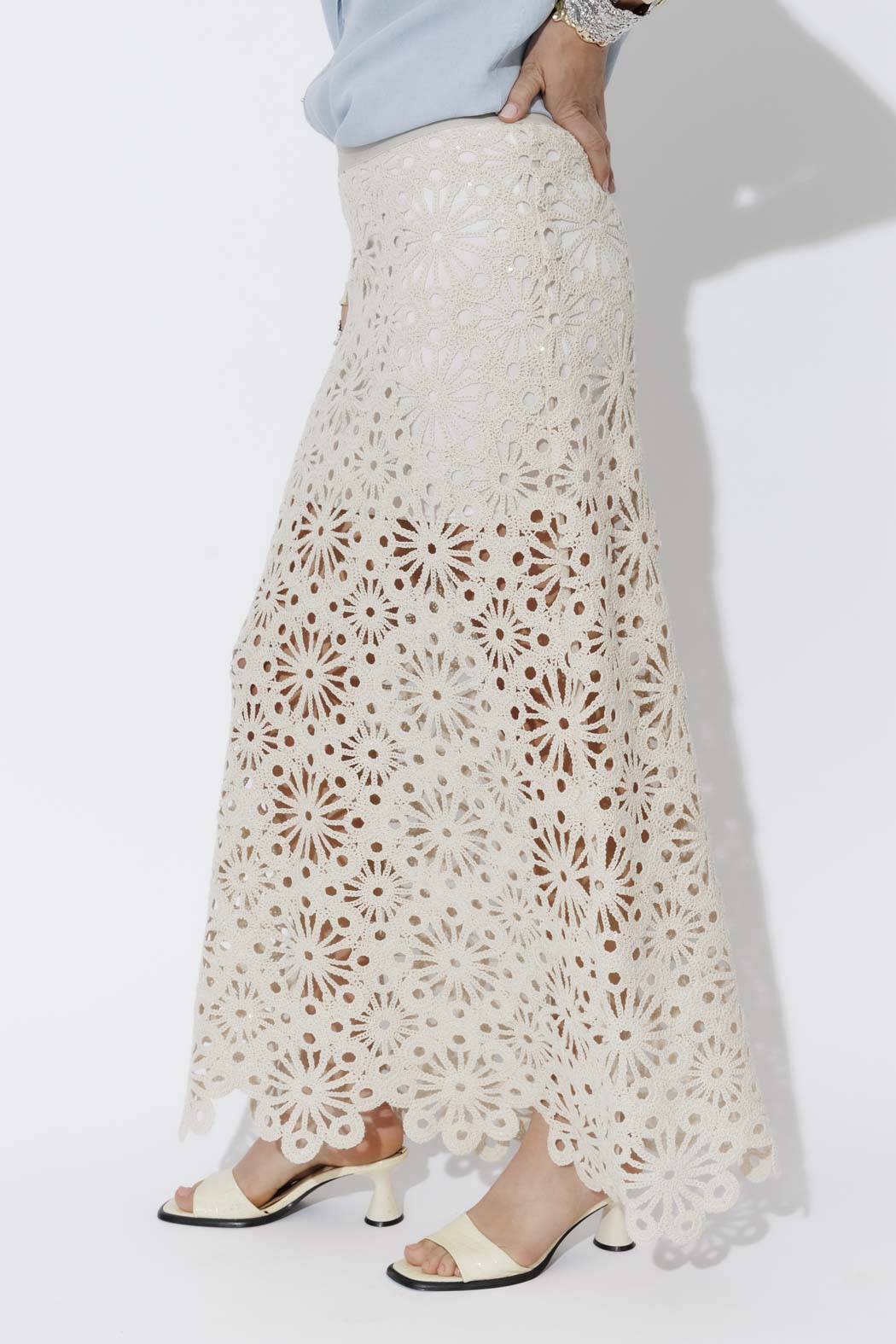 Ivory Luxe Cotton Crochet Skirt