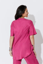 Raspberry Cupro/Linen Bias Top