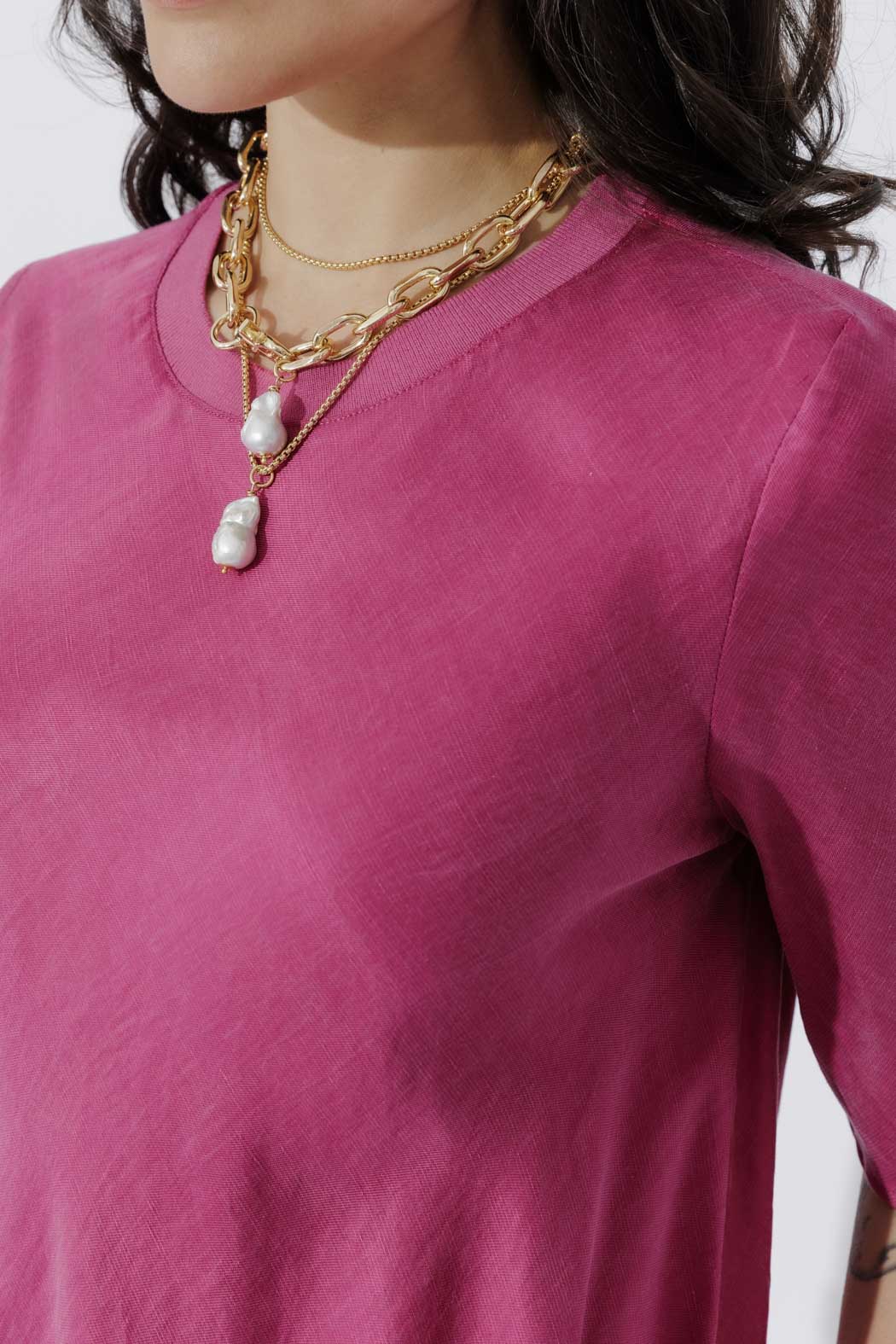 Raspberry Cupro/Linen Bias Top