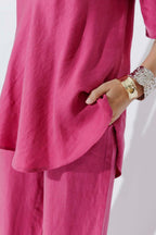 Raspberry Cupro/Linen Bias Top