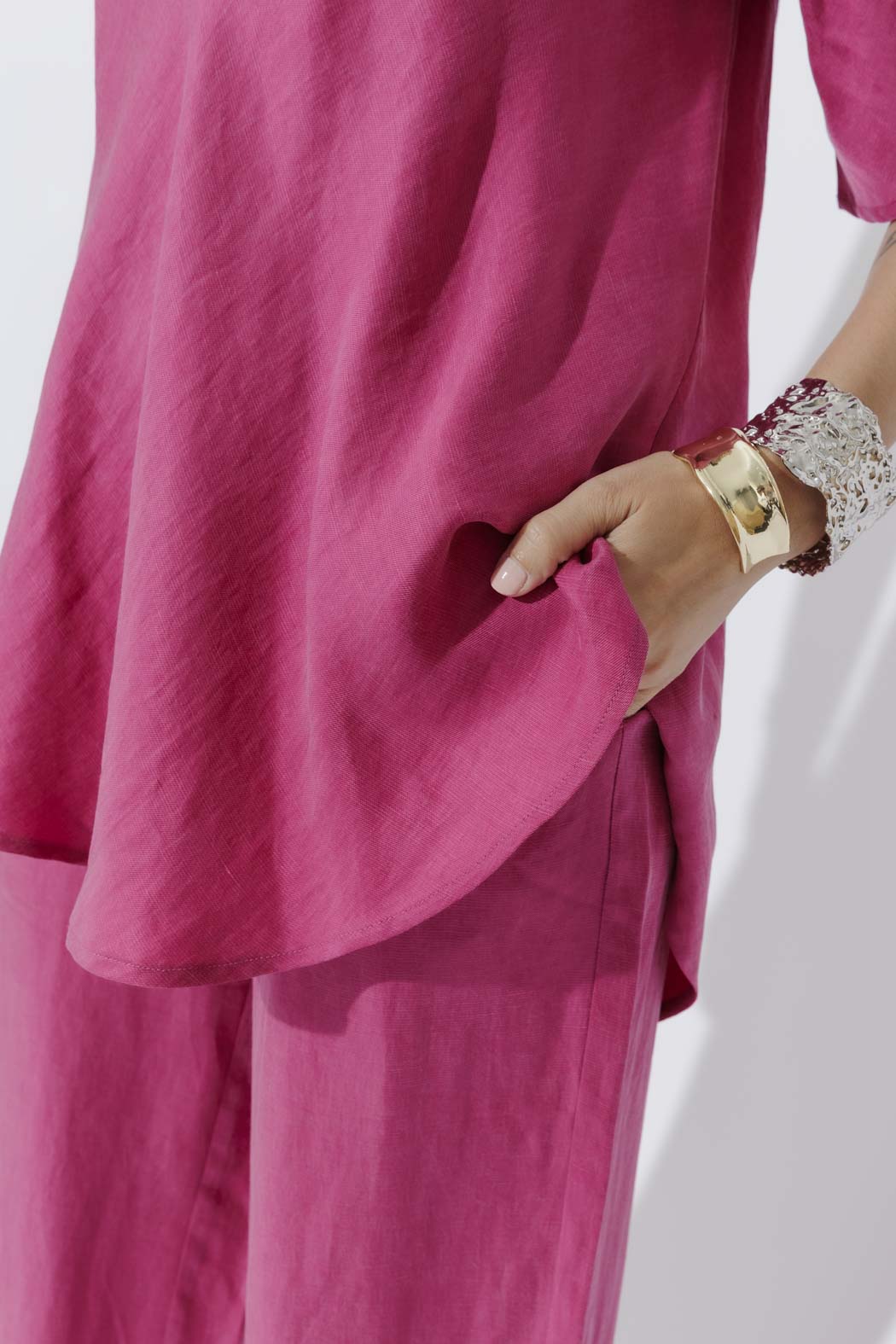 Raspberry Cupro/Linen Bias Top