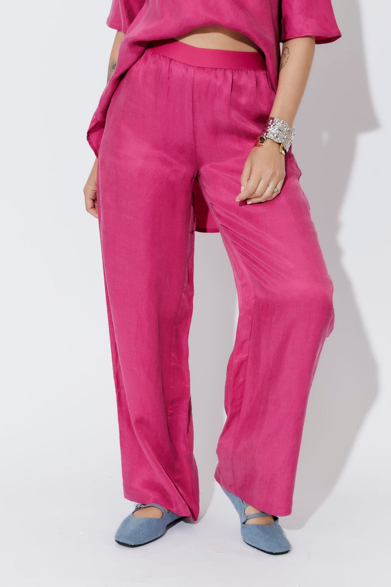 Raspberry Cupro/Linen Floaty Pant