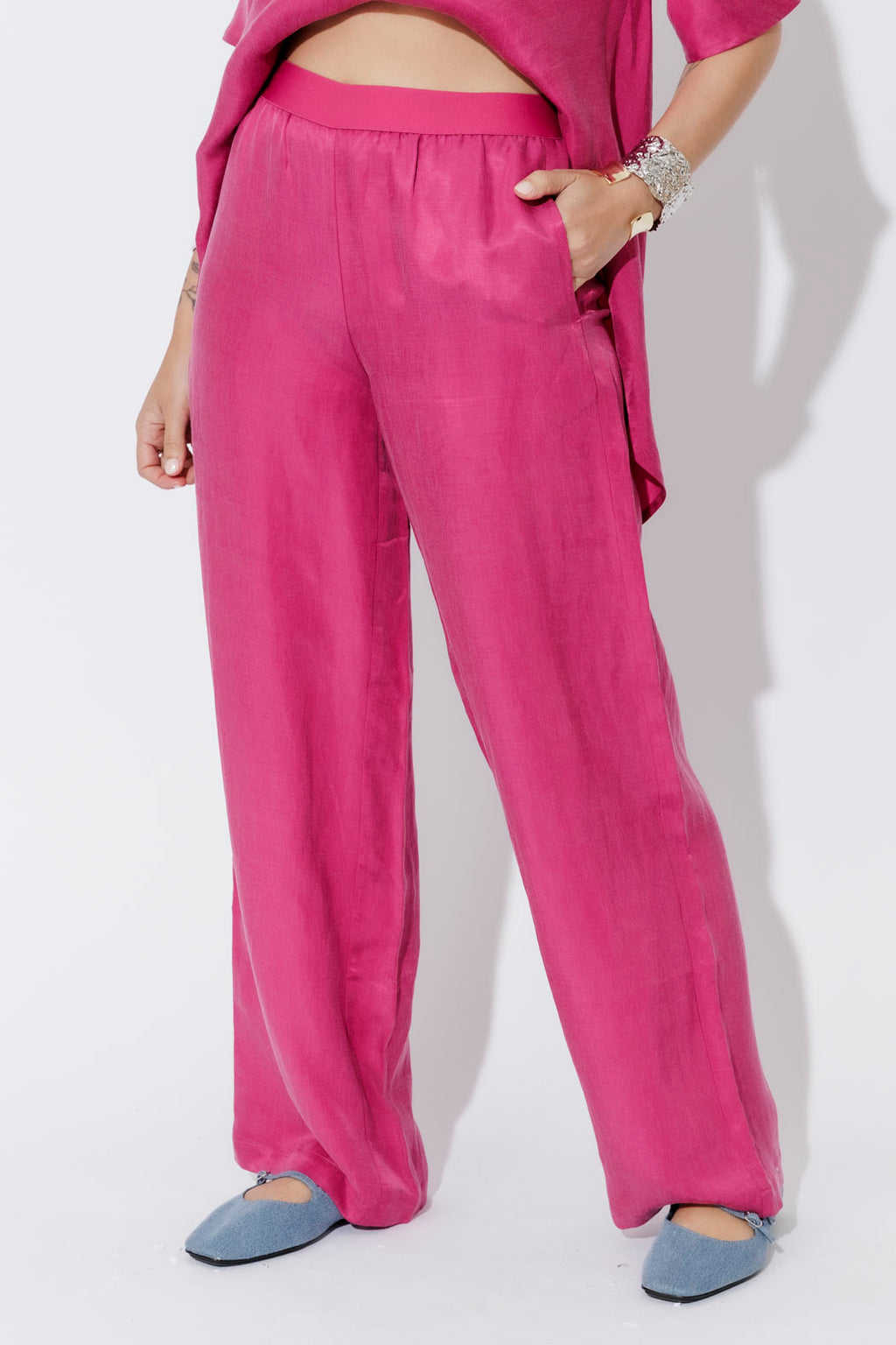 Raspberry Cupro/Linen Floaty Pant
