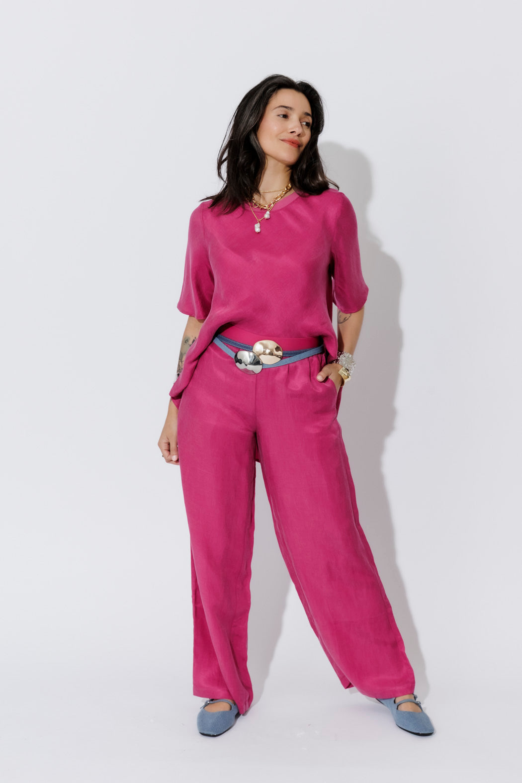 Raspberry Cupro/Linen Floaty Pant