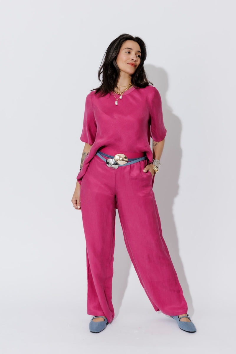 Raspberry Cupro/Linen Floaty Pant