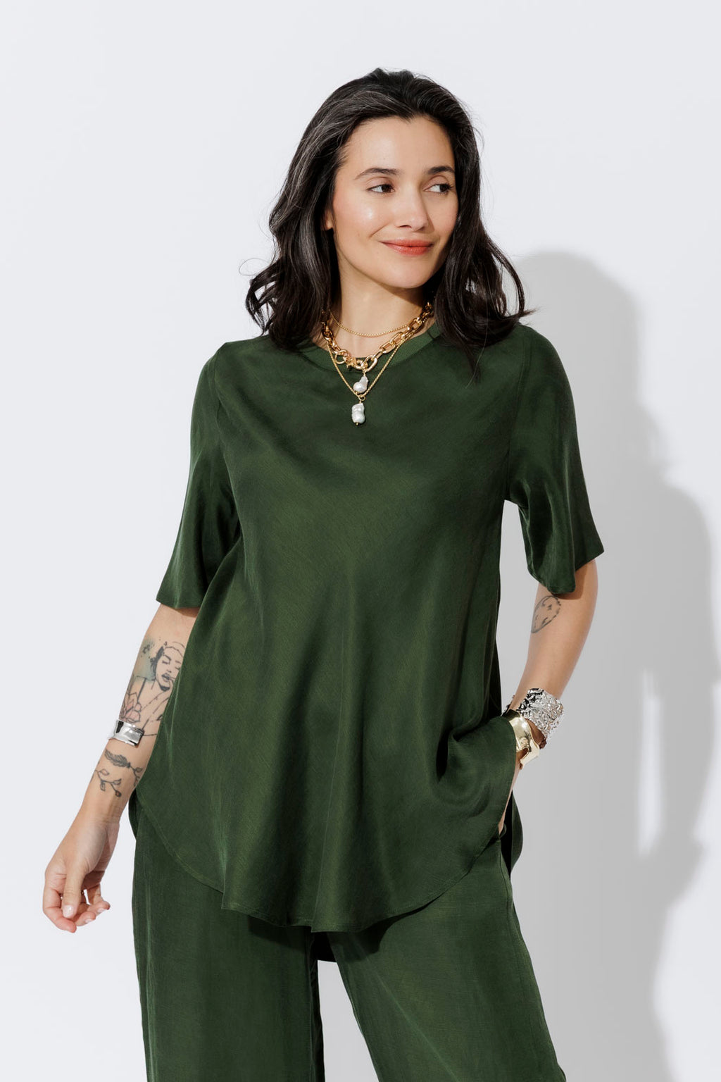 Forest Cupro/Linen Bias Top